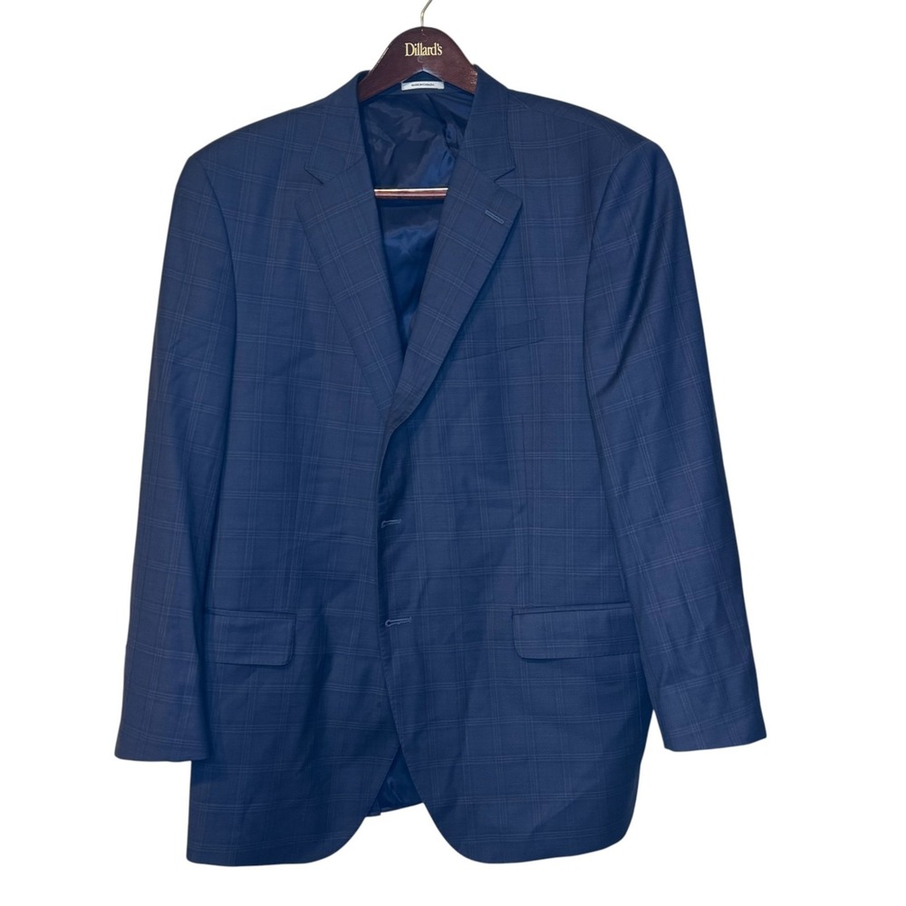 Peter Millar Mens Sport Coat Jacket Wool Double Vented Plaid Blue Canada 48T